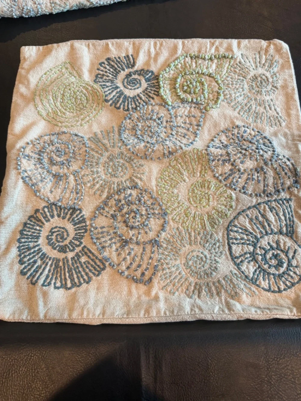 Pottery Barn Embroidered Pillow Cases Beach Theme Shell Set of 4